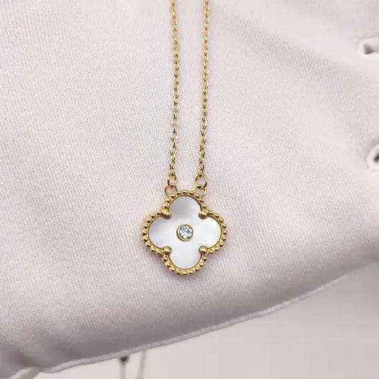 Luxury Four-Leaf Clover Necklace | Zircon Gold-Plated Designer Jewelry