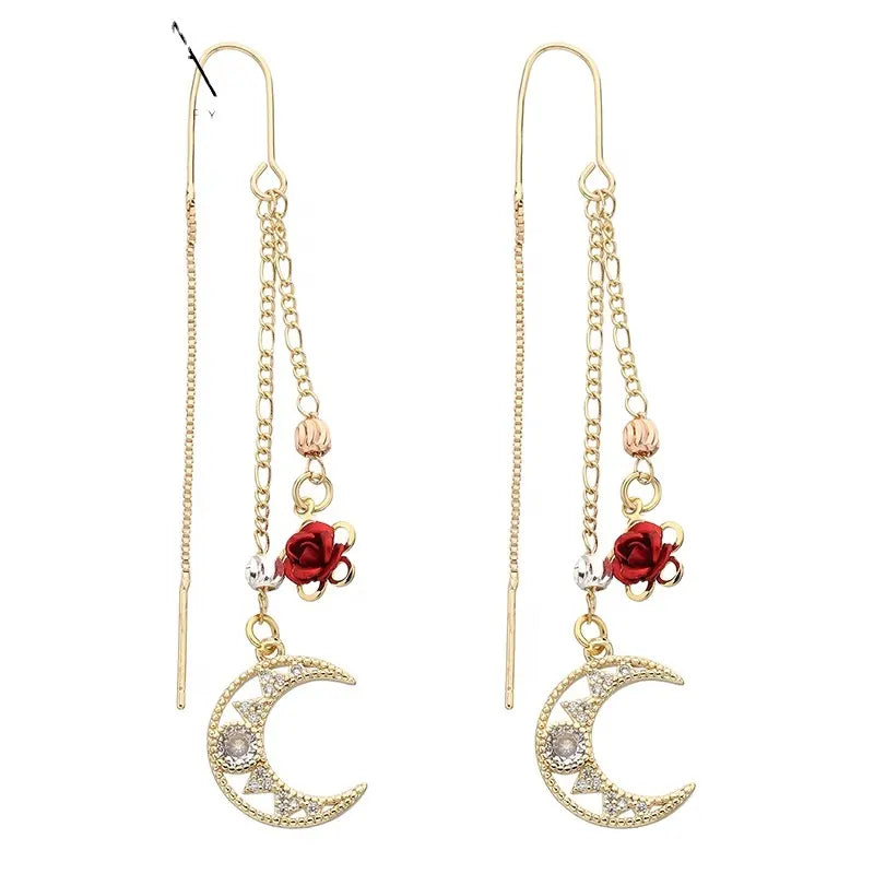 Wholesale 14K Watermelon Beads Hollow Moon Earrings