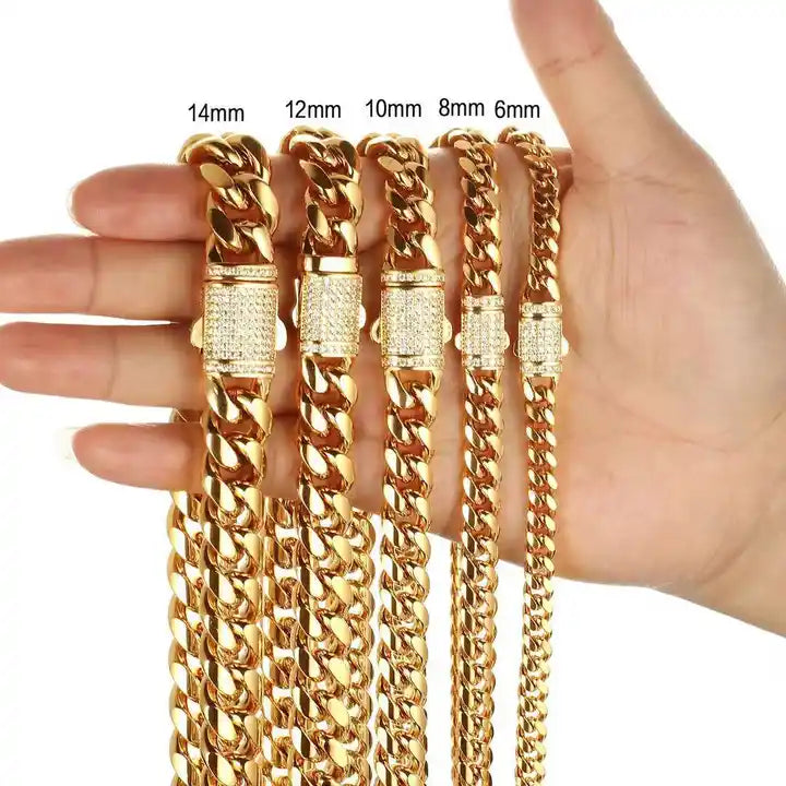 2024 Hip-Hop 18K Gold Cuban Stainless Steel Diamond Necklace