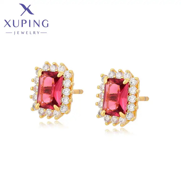 Xuping Jewelry Elegant Red Gemstone Stud Earrings