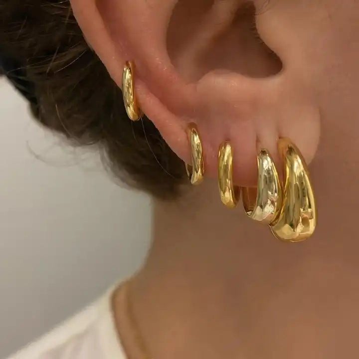 18K Gold Plated Chunky Oval Hoop Earrings