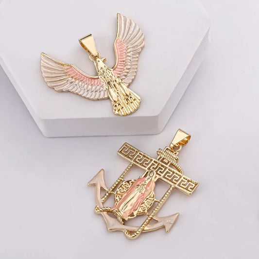 14K Gold Plated Wing Anchor San Judas Tadeo Pendant Necklace