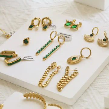 18K Gold Plated Green Emerald Earrings