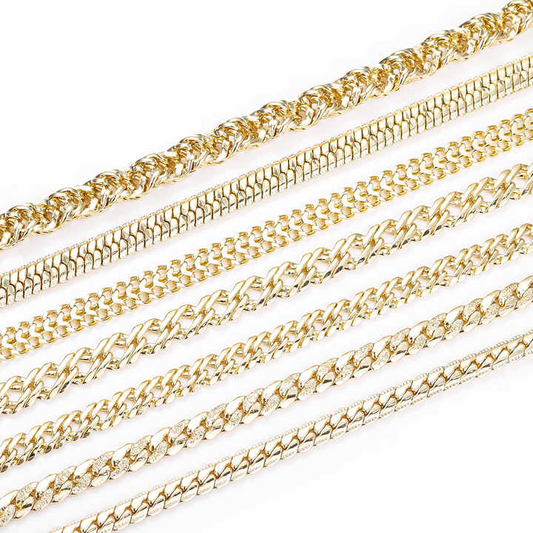 CM Jewelry 14K Oro Laminado Gold-Plated Snake & Cuban Link Chains